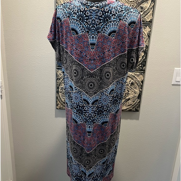 DANA BUCHMAN Dress Print Shift Black Red V-Neck Button Stretch XL - Picture 2 of 11